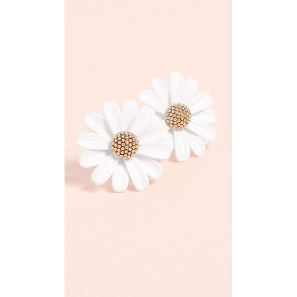 Kate Spade Into The Bloom Daisy Flower Stud Earrings in Gold/White